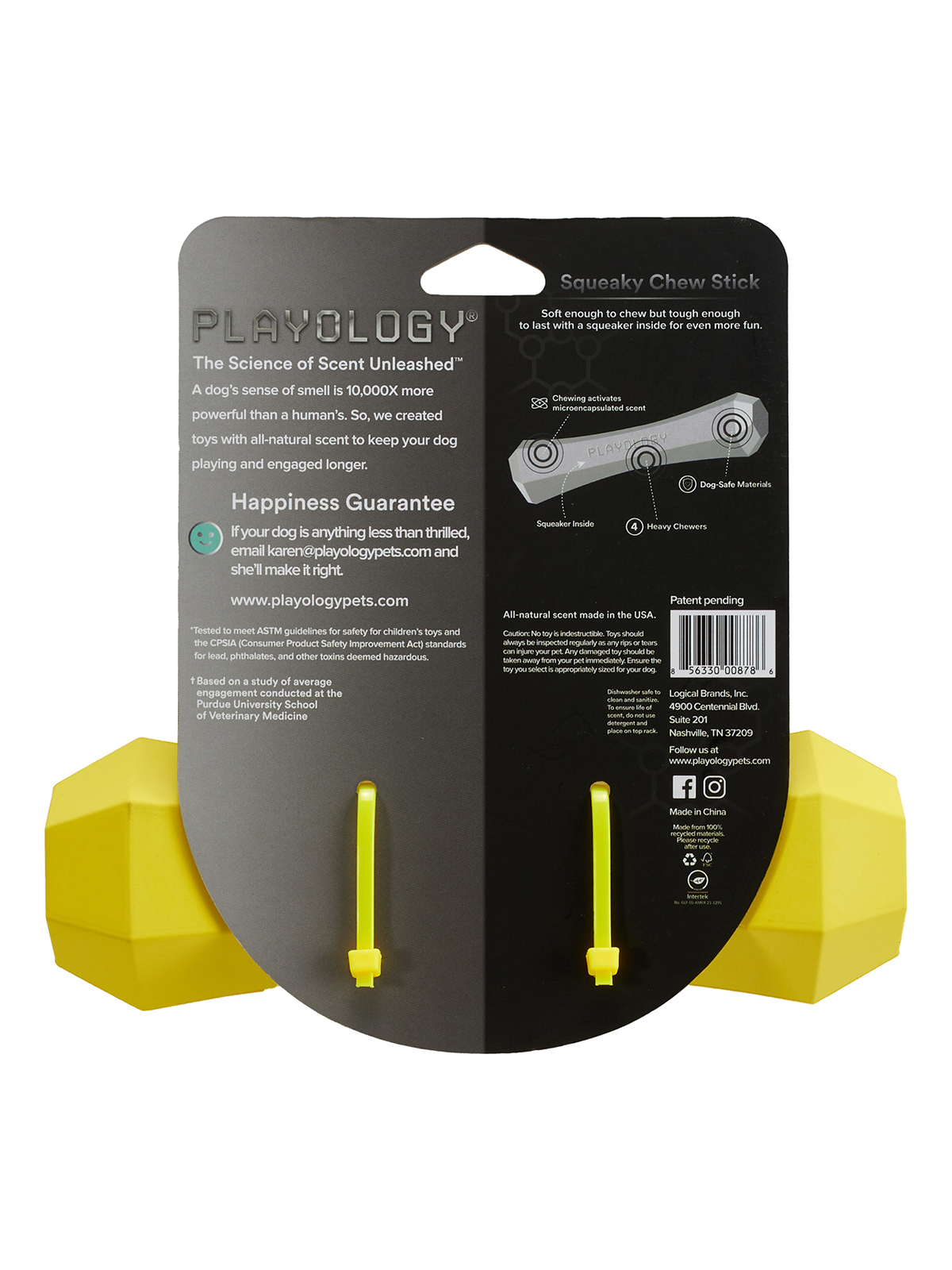 Playology  жевательная палочка SQUEAKY CHEW STICK для собак средних и крупных пород с ароматом курицы, большая, цвет желтый