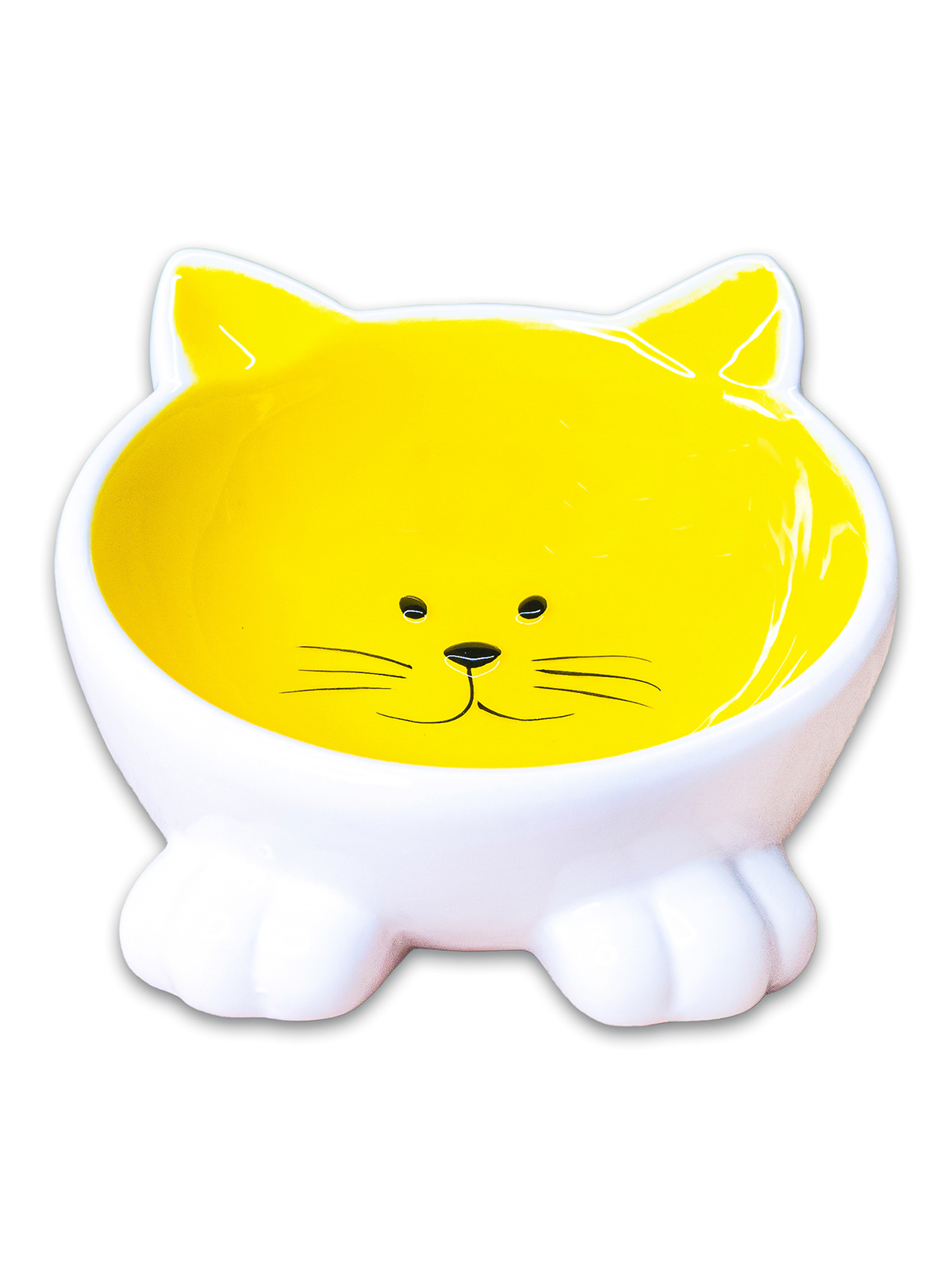 Миска Mr.Kranch керамическая для кошек Мордочка кошки на ножках 100 мл желтая