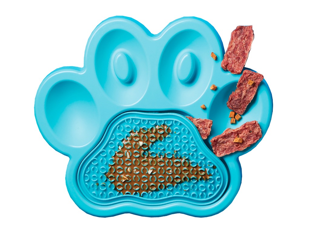 Миска Лапа для медленного кормления 2в1, синяя / PetDreamHouse PAW 2-IN-1 Slow Feeder & Lick Pad Blue Easy, 540 г