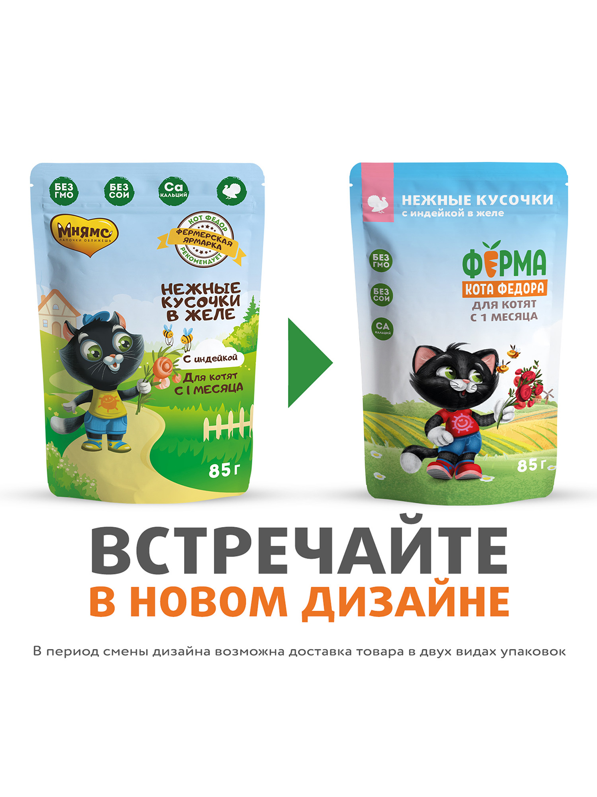 Влажный корм Ферма кота Фёдора нежные кусочки в желе с индейкой для котят 85г