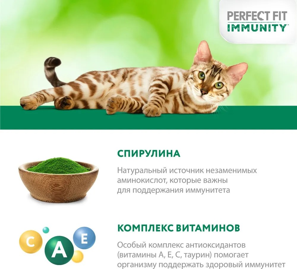 PERFECT FIT Immunity Влажный корм для кошек, с говядиной в желе, 75гр