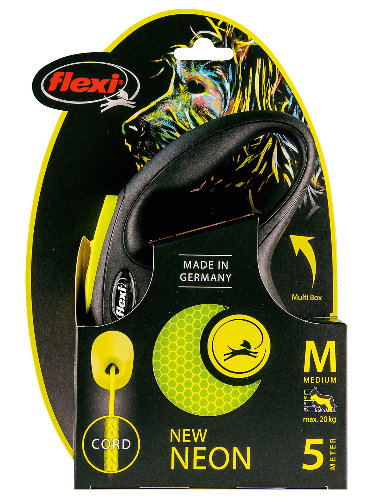 flexi рулетка Neon New М (до 20 кг) трос 5 м, светоотражающая, желтый неон