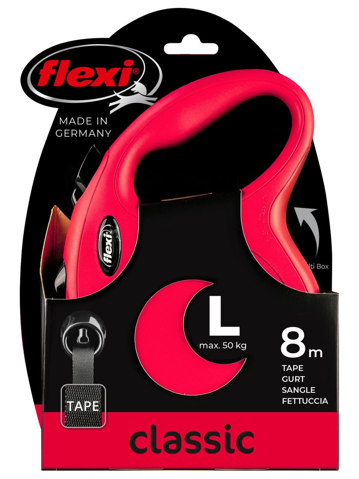 Flexi flexi рулетка New Classic L (до 50 кг) лента 8 м красная