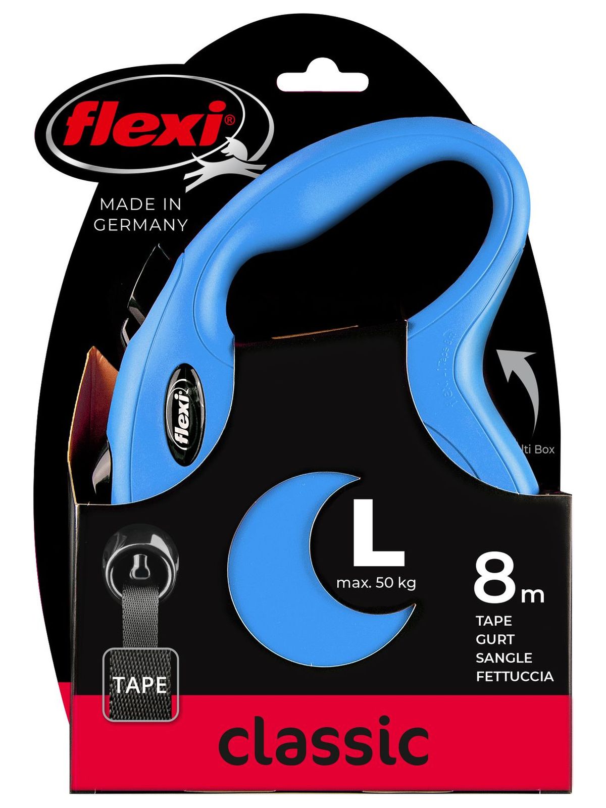 flexi рулетка New Classic L (до 50 кг) лента 8 м синяя