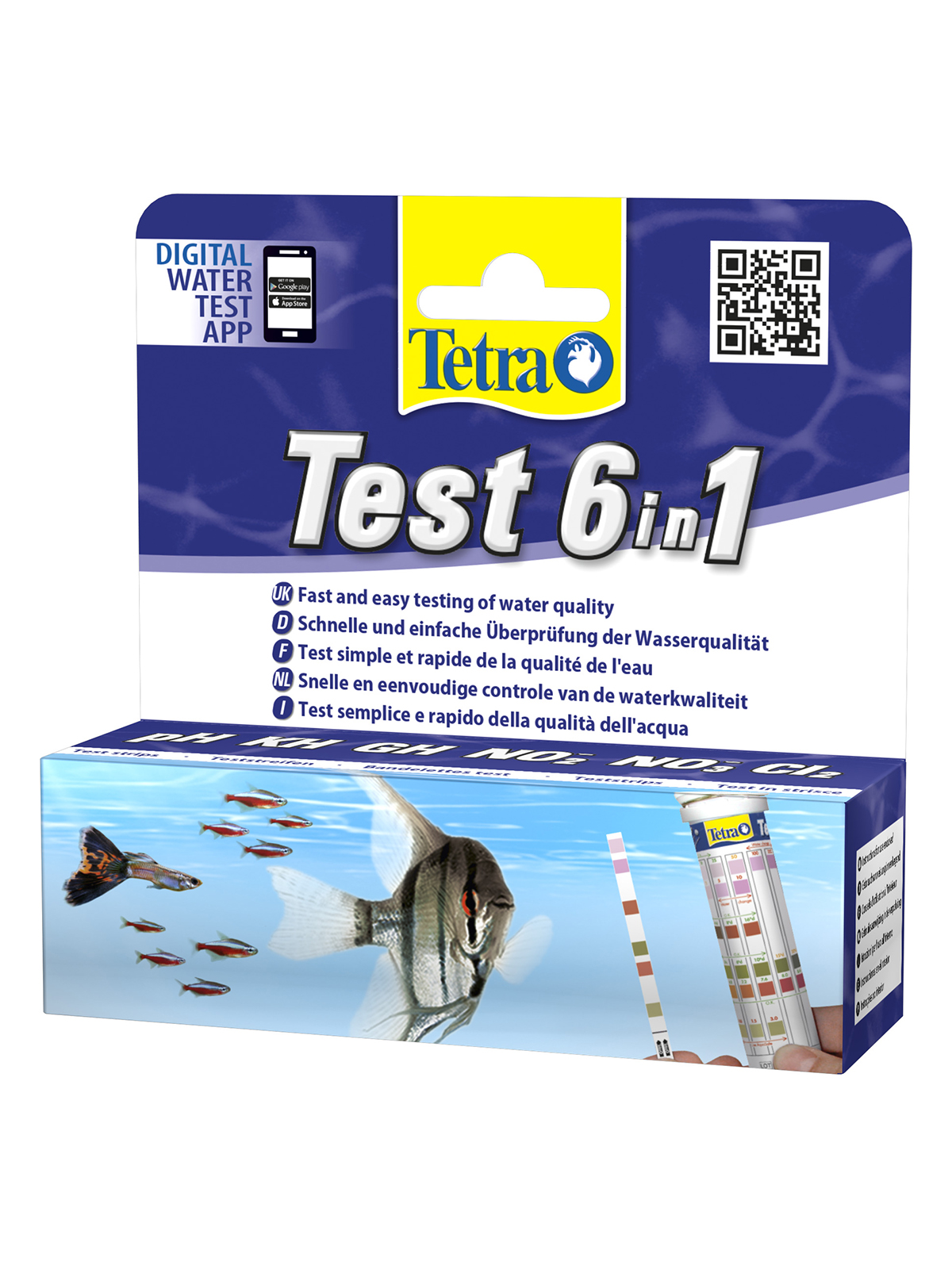 TetraTest 6 в 1 GH/KH/NO2/NO3/pH/Cl полоски для пресной воды 25 шт.