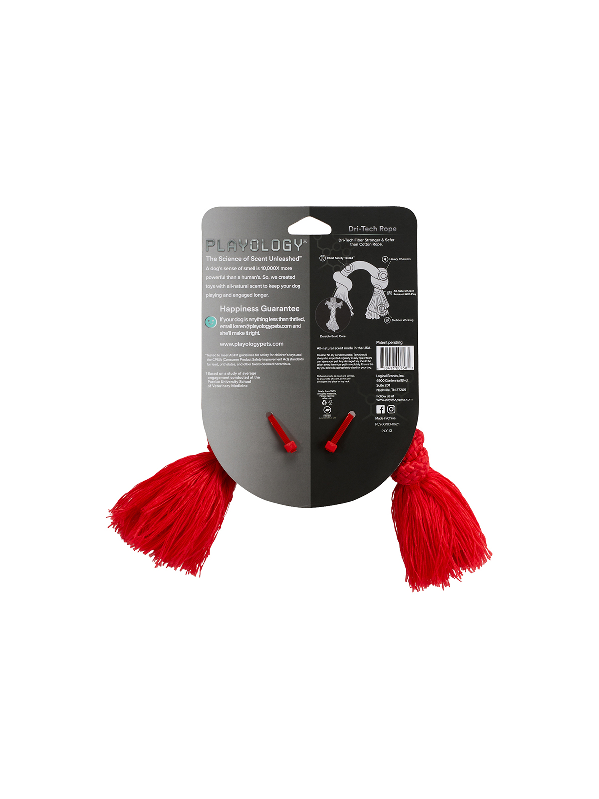 Playology жевательный канат DRI-TECH ROPE для собак мелких пород с ароматом говядины, маленький, цвет красный