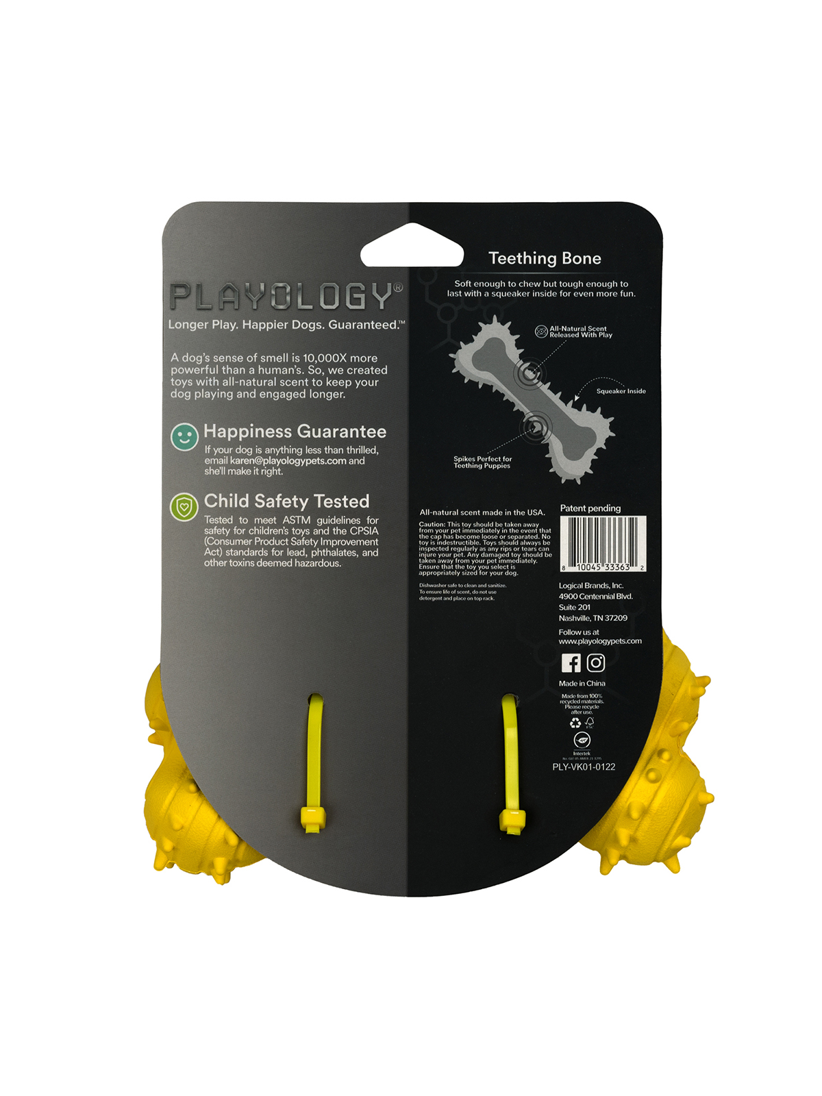 Playology дентальная жевательная косточка PUPPY TEETHING BONE для щенков 4-8 месяцев с ароматом курицы, цвет желтый