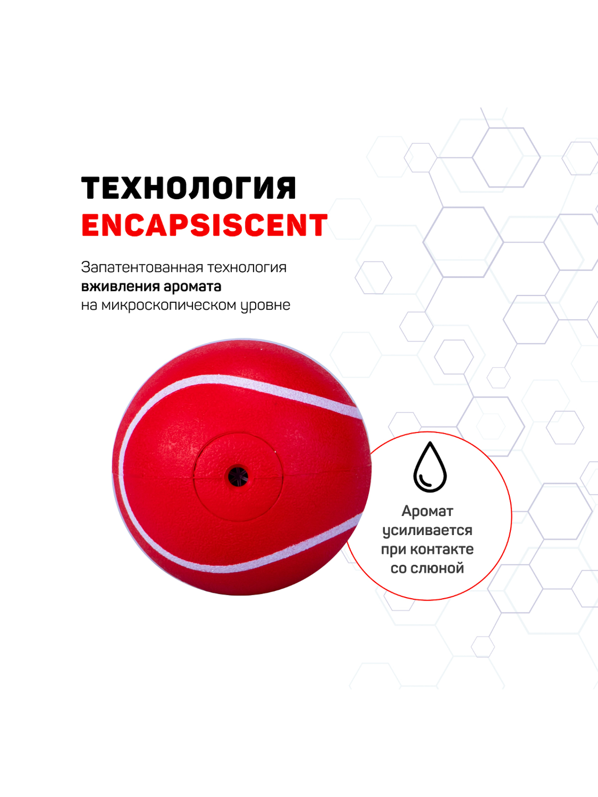 Playology  жевательный мяч SQUEAKY CHEW BALL 6 см для собак мелких и средних пород с пищалкой и с ароматом говядины, цвет красный