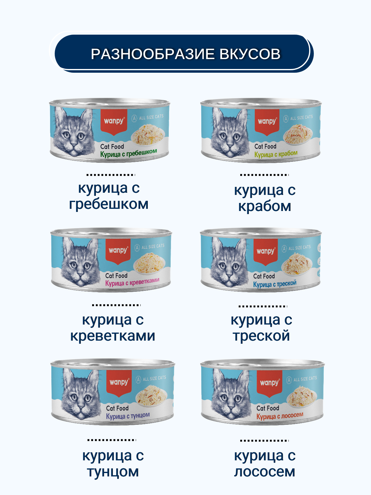 Wanpy Cat Консервы для кошек, курица с треской, 95 г