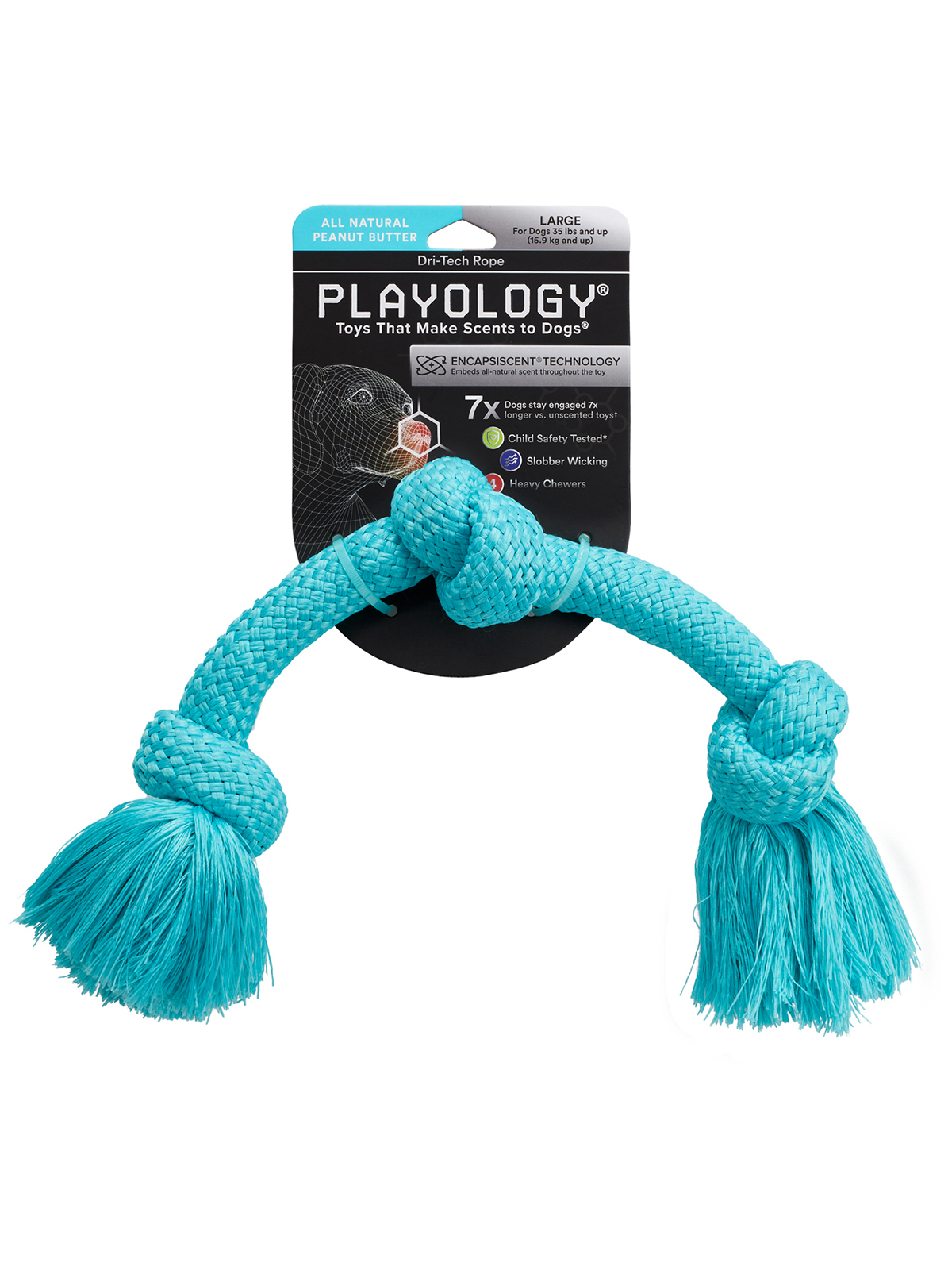 Playology жевательный канат DRI-TECH ROPE для собак средних и крупных пород с ароматом арахиса, большой, цвет голубой
