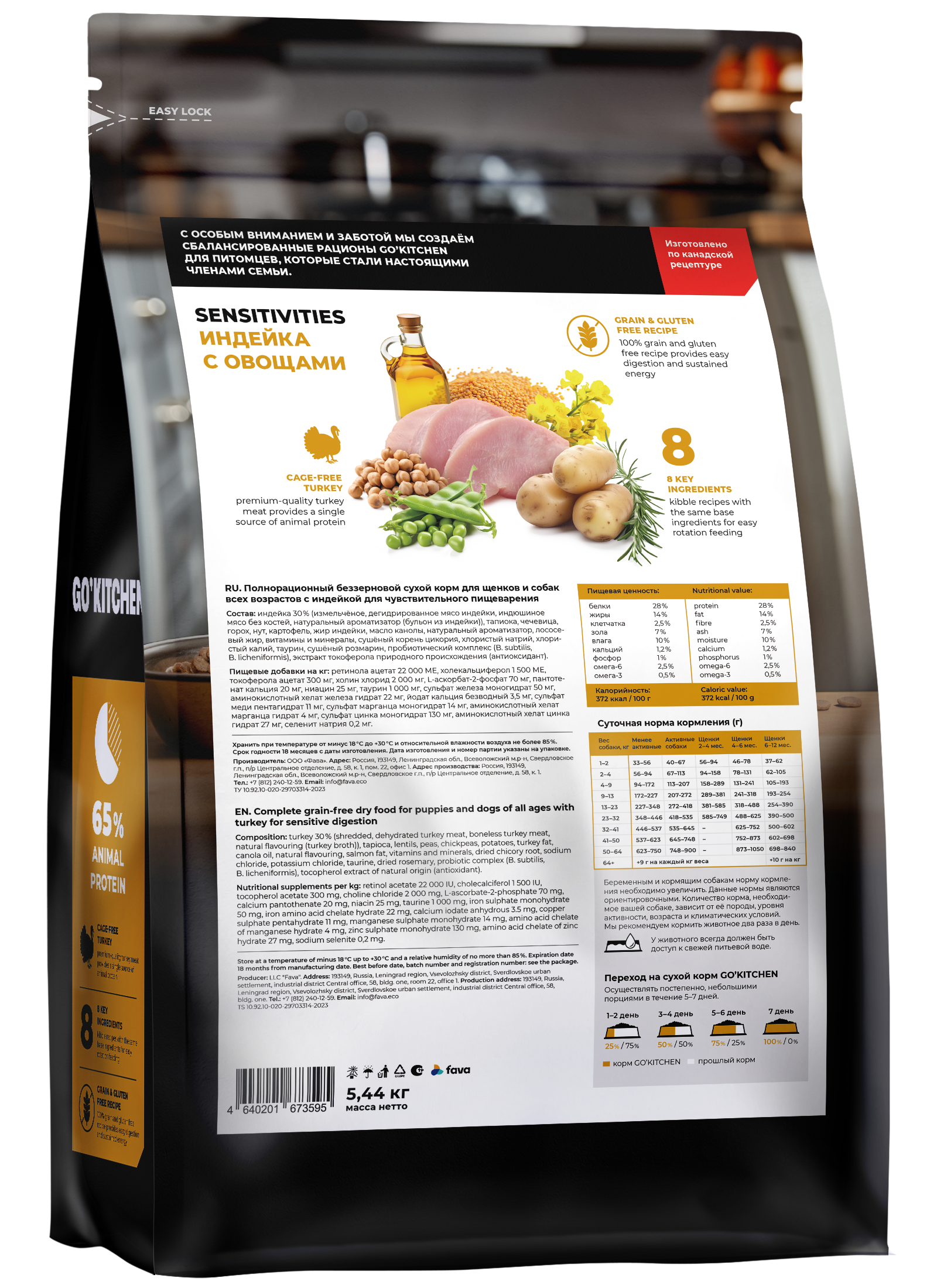GO'KITCHEN Сухой беззерновой корм Sensitive для собак индейкой 5,44 кг 4640201673595