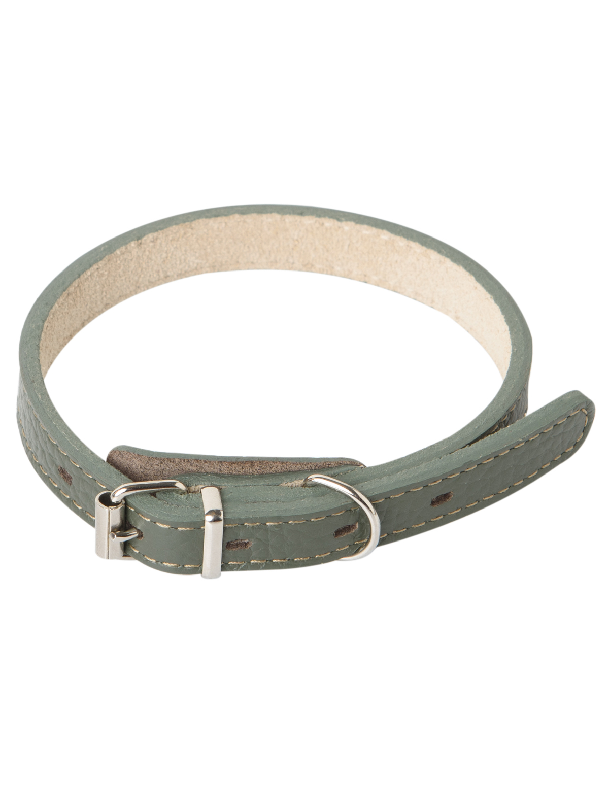 Ошейник Mr.Kranch для собак из натуральной кожи прямой, 24-30см, оливковый