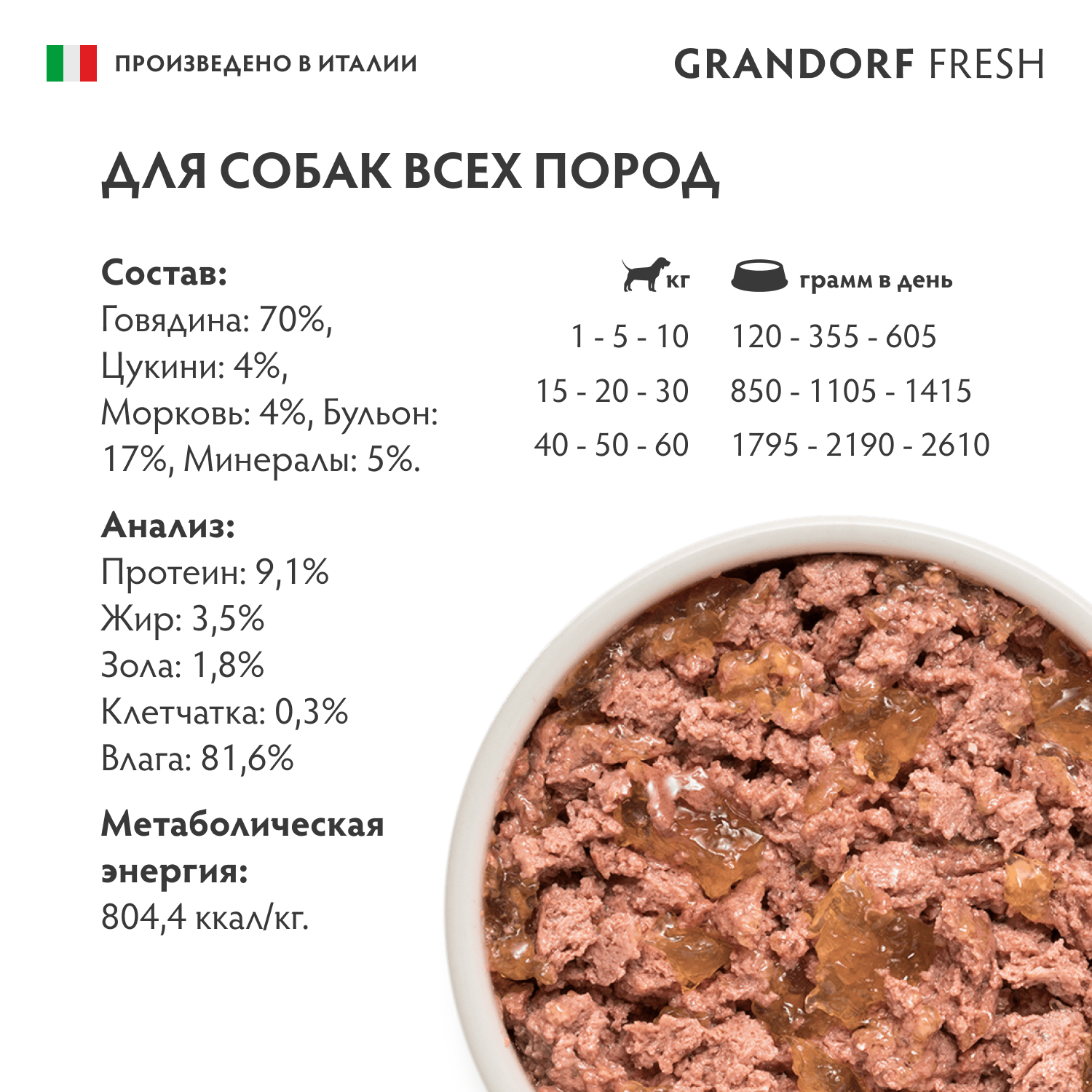Grandorf Fresh Консервы для собак паштет из говядины с цукини 200гр