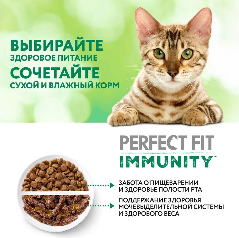 PERFECT FIT Immunity Влажный корм для кошек, с говядиной в желе, 75гр