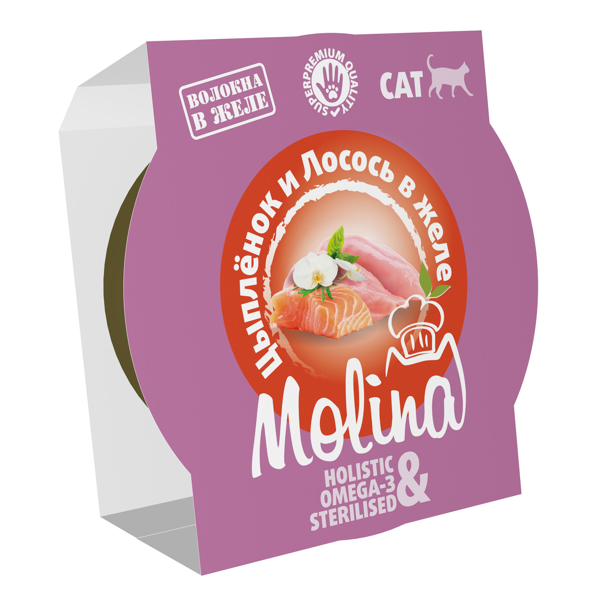 MOLINA Влажный корм для кошек, цыпленок и лосось в желе, 75 г