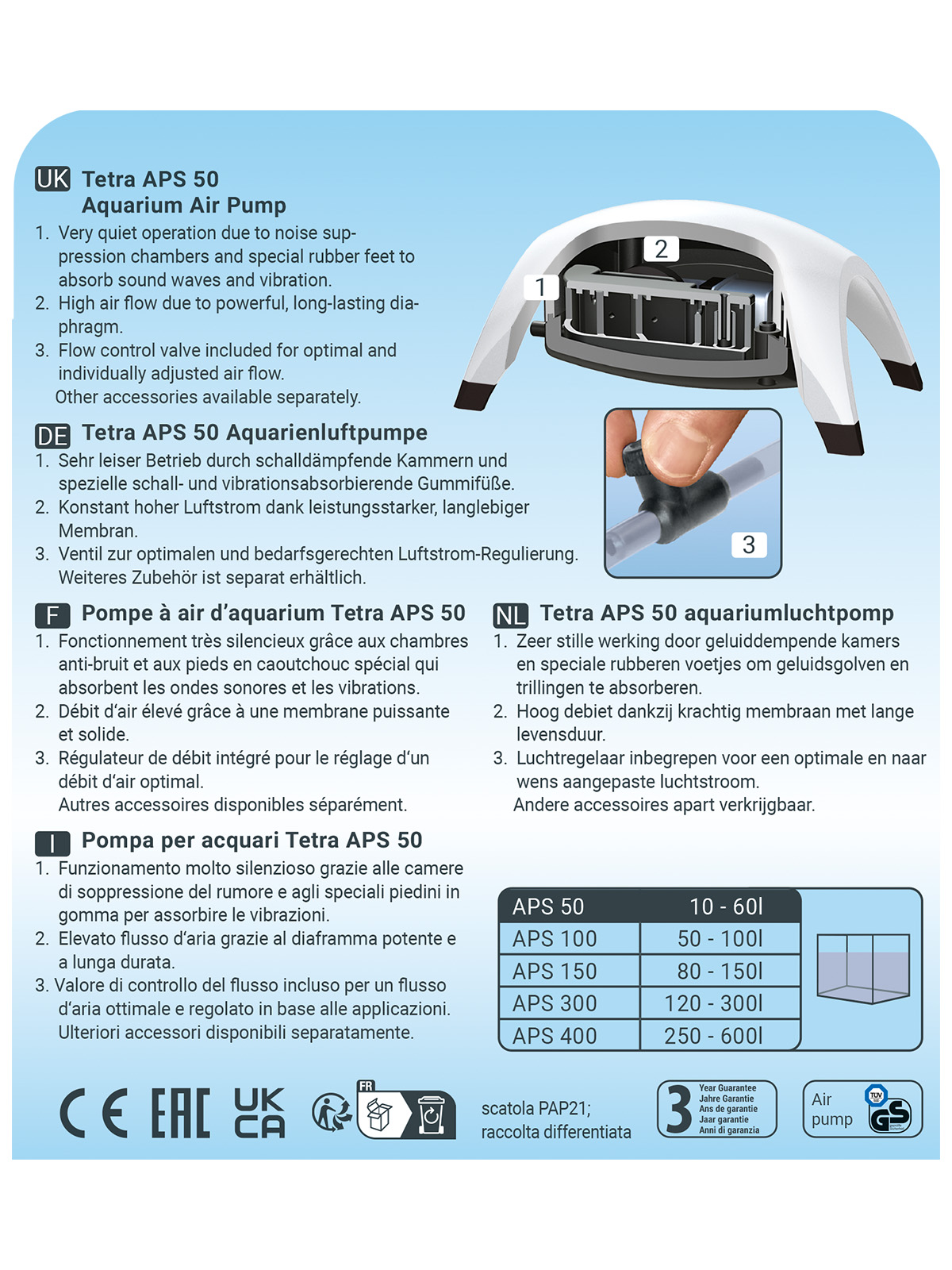 Tetra AРS 50 компрессор для аквариумов 10-60 л белый