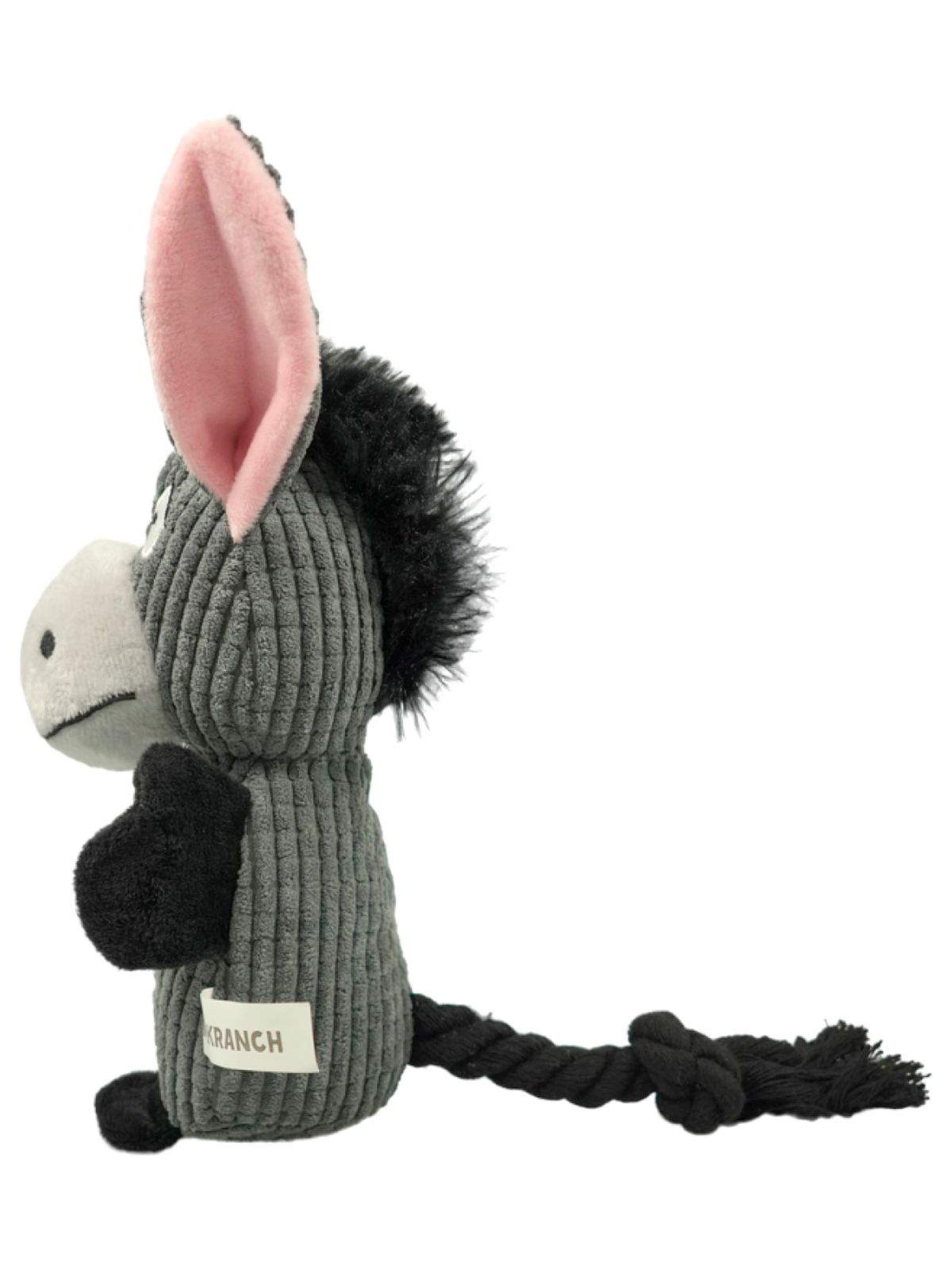 Игрушка Mr.Kranch для собак Ослик плюшевая с канатиками, пищалкой и карманом под лакомство 21 см серая