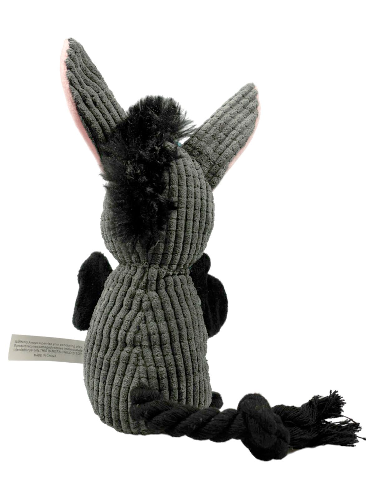 Игрушка Mr.Kranch для собак Ослик плюшевая с канатиками, пищалкой и карманом под лакомство 21 см серая