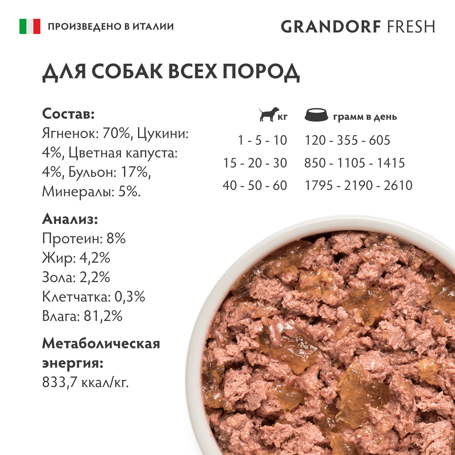 Grandorf Fresh Консервы для собак паштет из ягненка с цукини 200гр