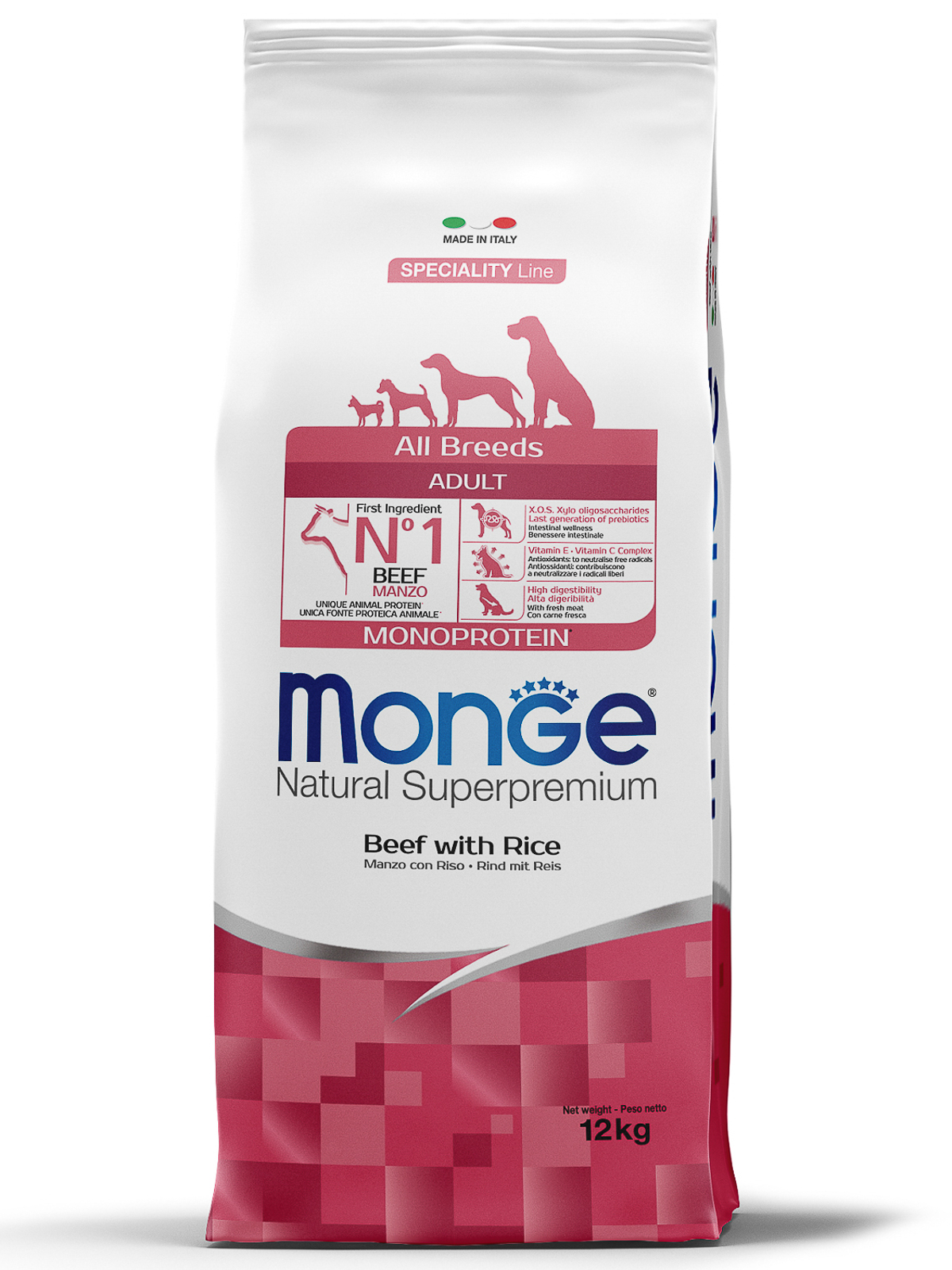 Сухой корм Monge Dog Speciality Line Monoprotein All Breeds Beef and Rice для взрослых собак всех пород, из говядины с рисом 12 кг