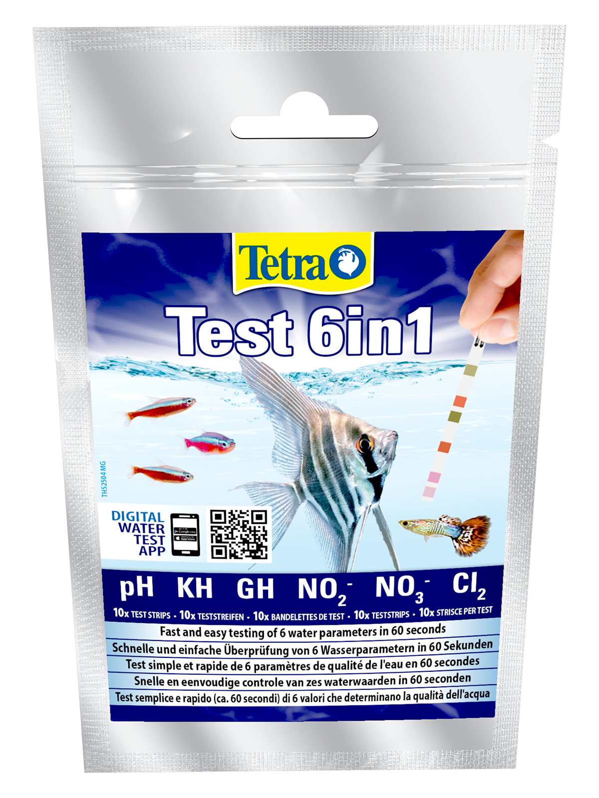 TetraTest 6 в 1 GH/KH/NO2/NO3/pH/Cl тестовые полоски для пресной воды 10 шт.