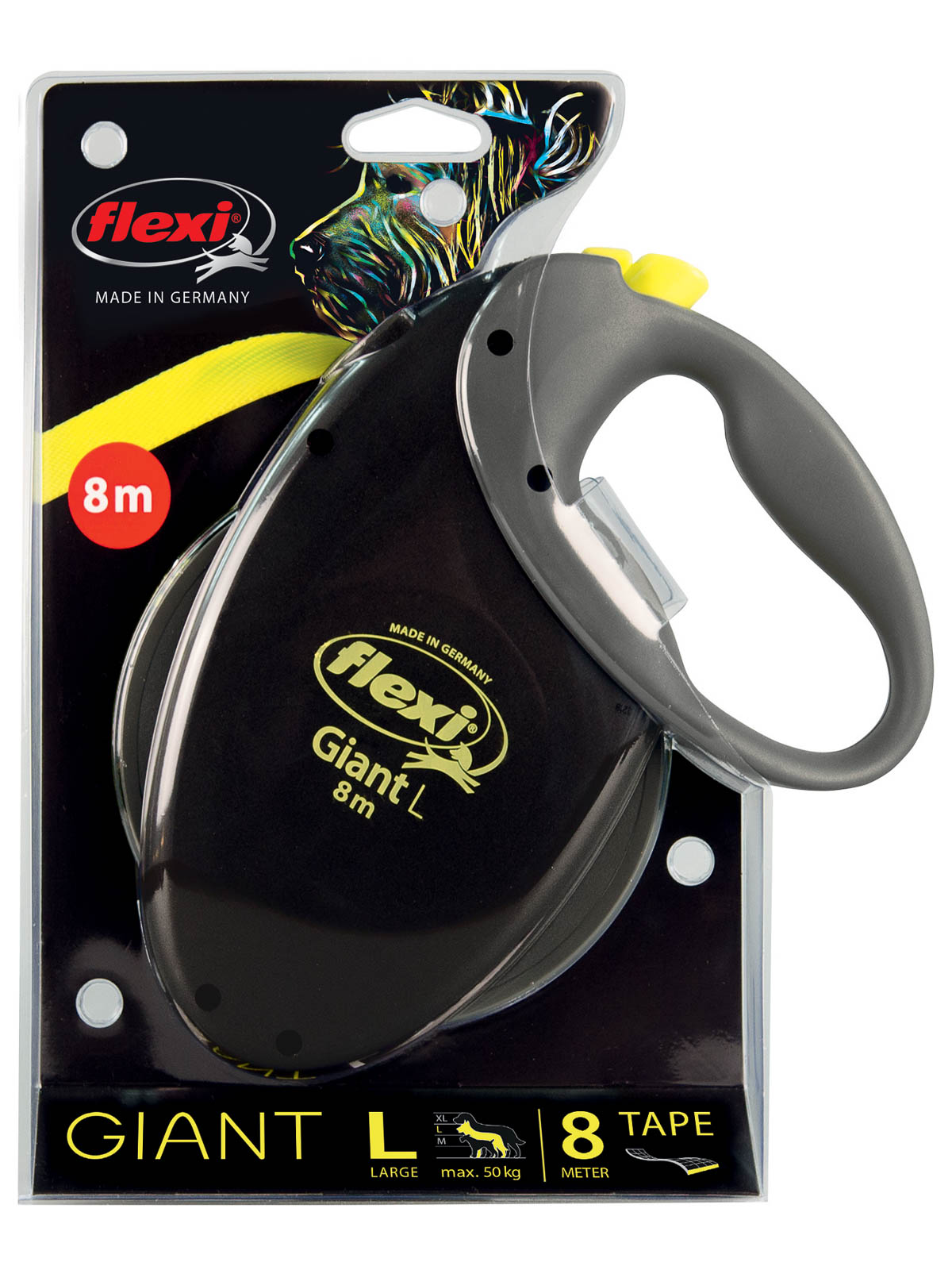 Flexi flexi рулетка Giant Neon L (до 50 кг) лента 8 м, светоотражающая, желтый неон 4000498015568