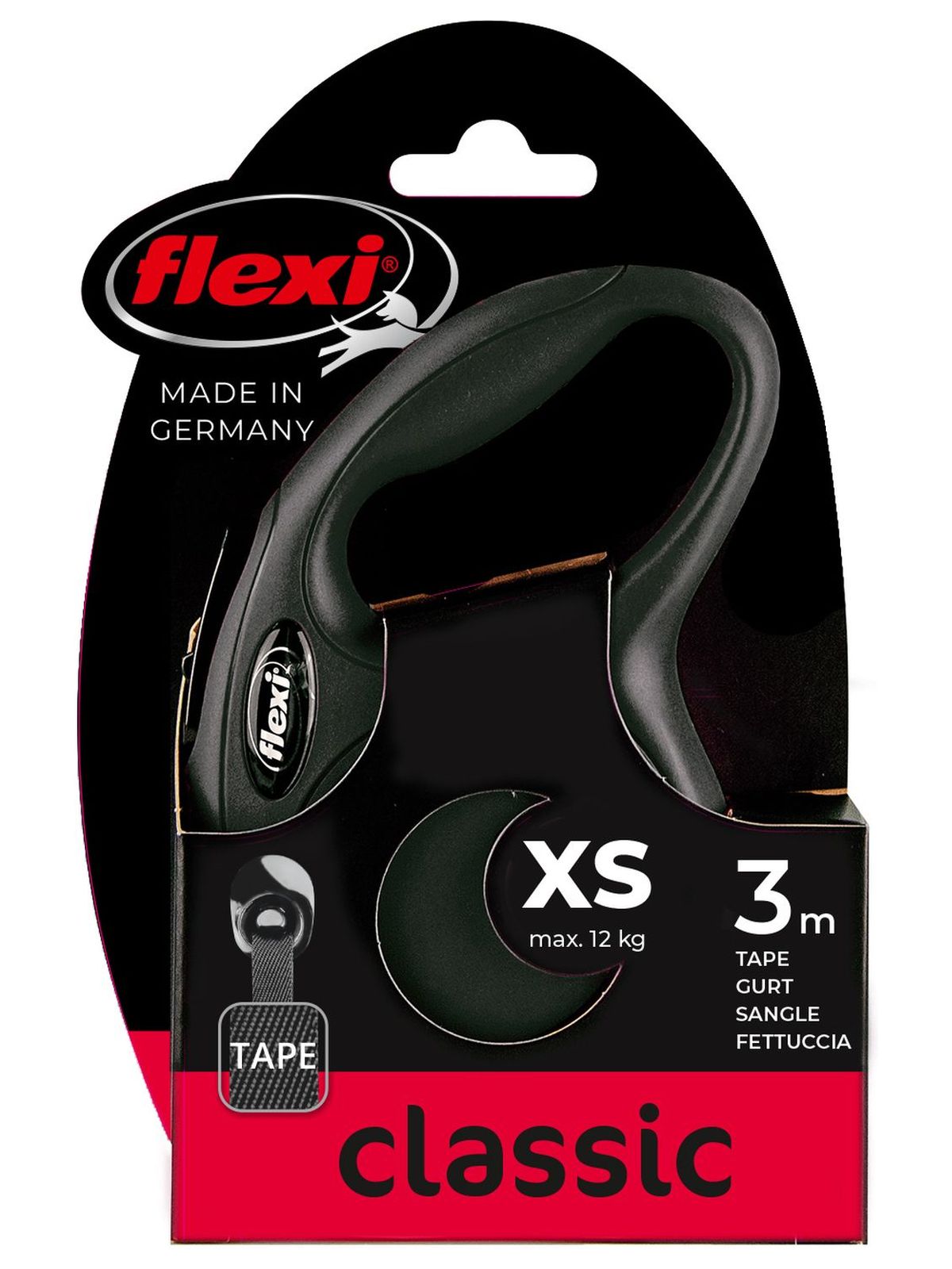 flexi рулетка New Classic XS (до 12 кг) 3 м лента черная