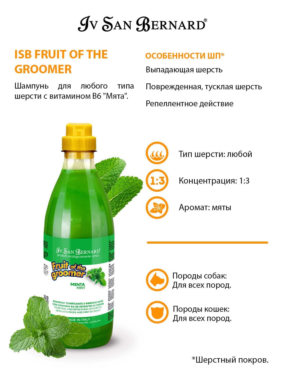 ISB  Fruit Шампунь для любого типа шерсти с витамином В6 1 л 8022767041296