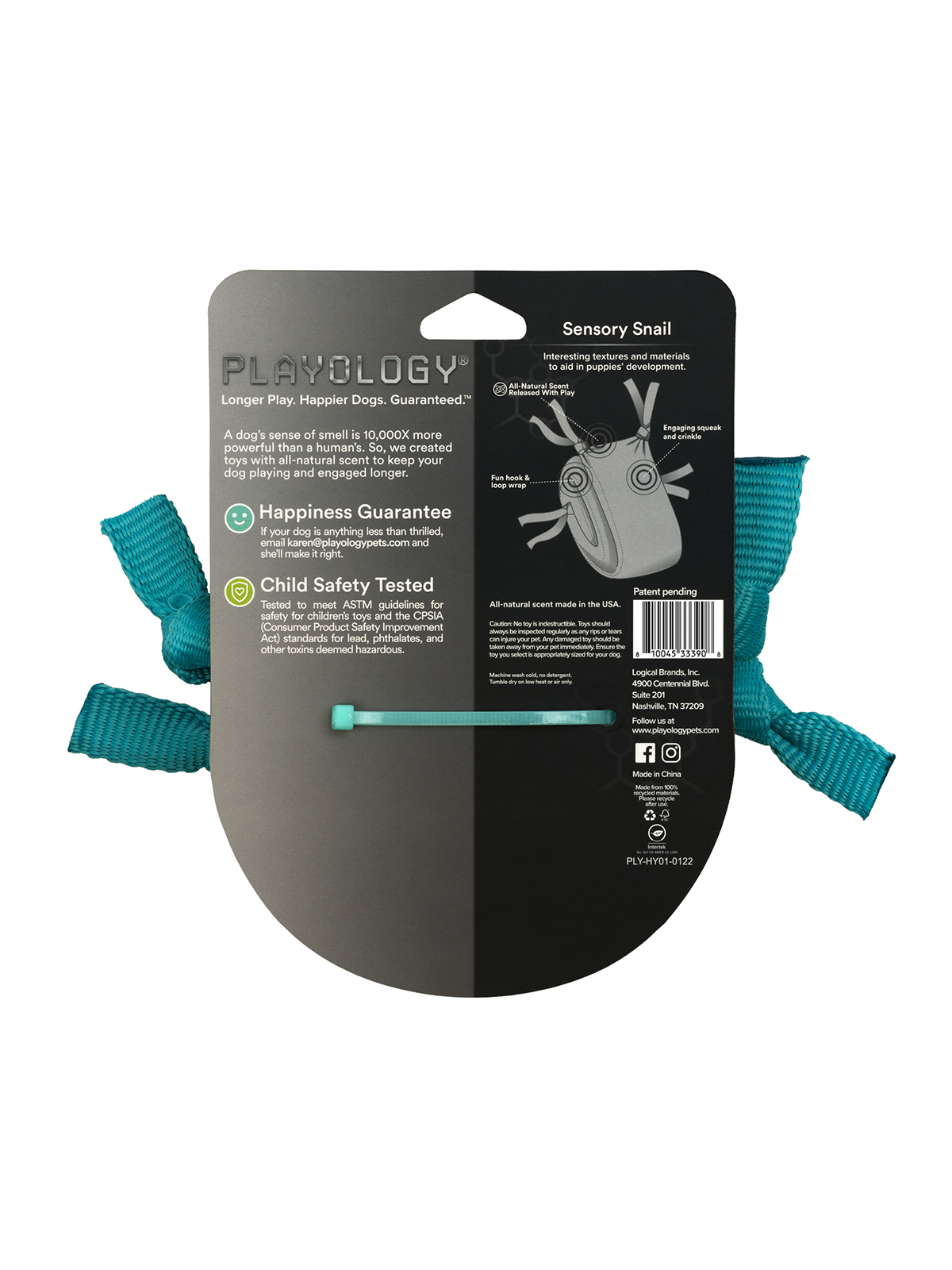 Playology сенсорная плюшевая улитка PUPPY SENSORY SNAIL для щенков мелких и средних пород 8-16 недель с ароматом арахиса, цвет голубой
