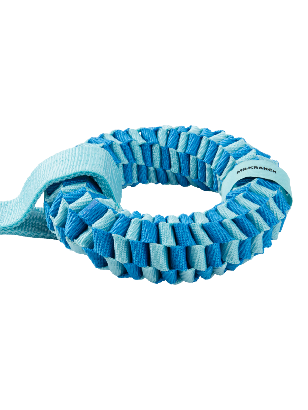 Игрушка-перетяжка Mr.Kranch для собак Плетеное кольцо-спираль двойное на ленте диаметр 12 см голубая