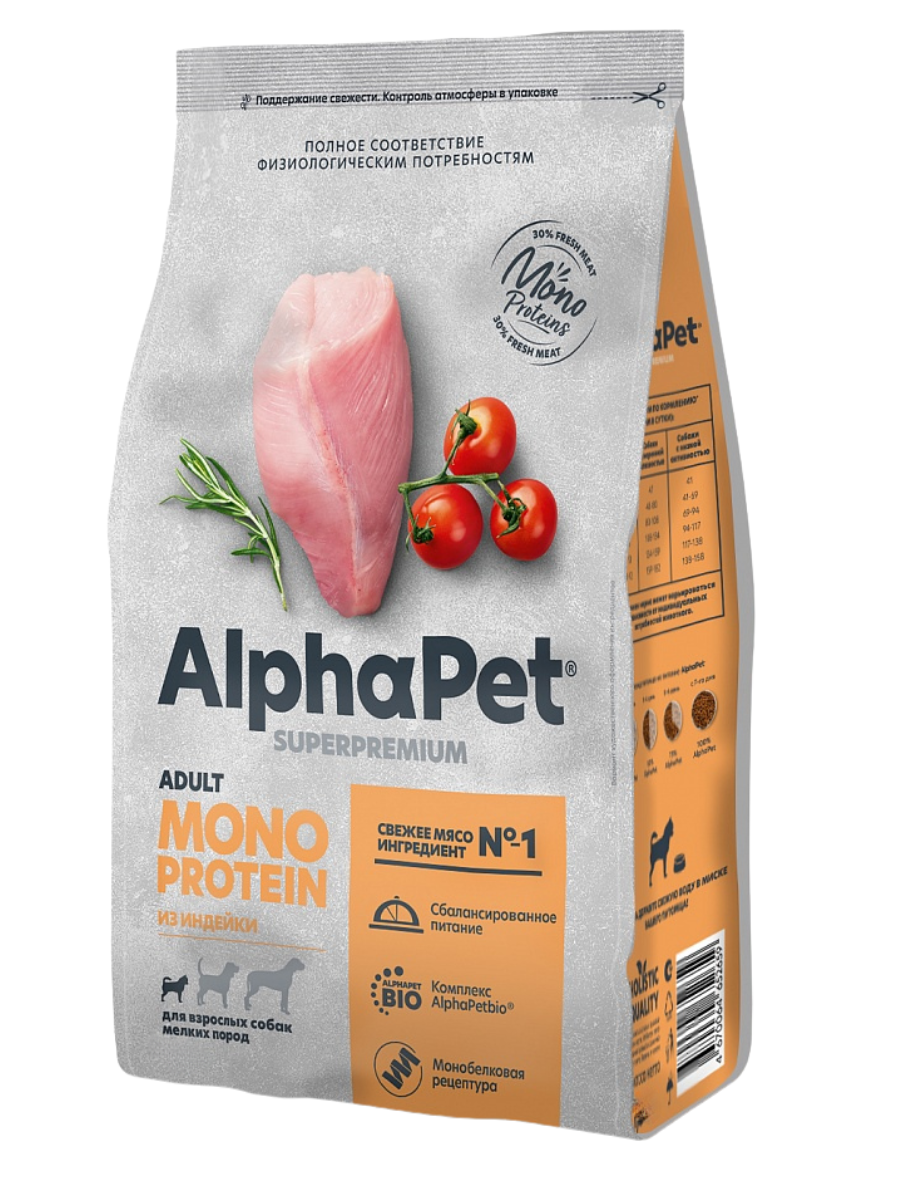AlphaPet MONOPROTEIN Сухой корм из индейки для собак мелких пород 1,5 кг 4670064652659