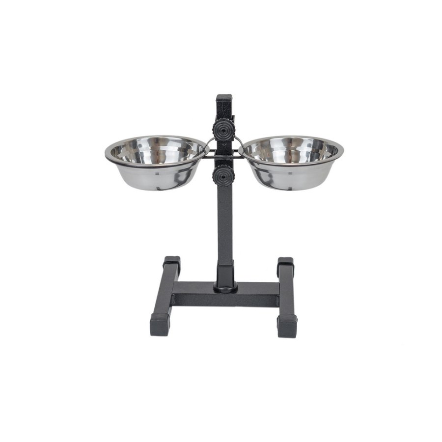 Моськи-Авоськи Миска металлическая регулируемая высота 40 см, нержавеющая сталь, 2х700 мл, диаметр18 см, цвет подставки чёрный