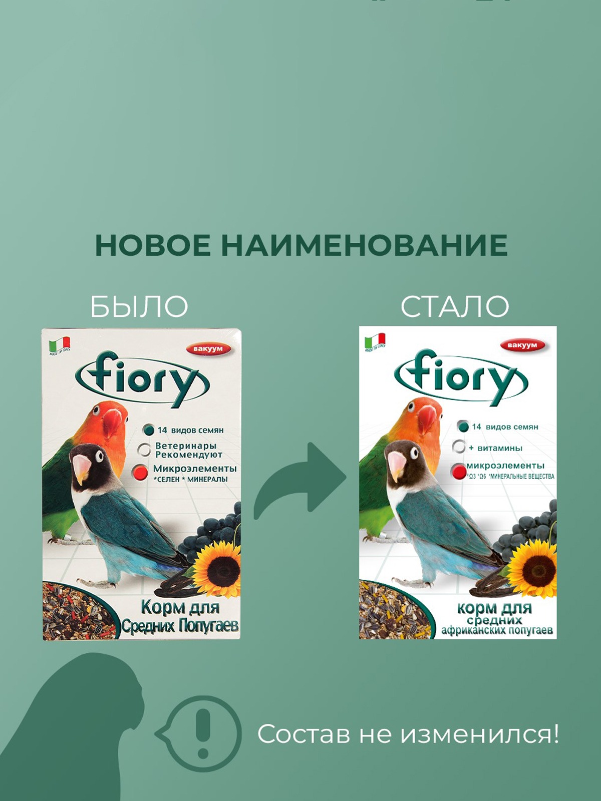 Корм Fiory Parrocchetti African для средних попугаев 800 г