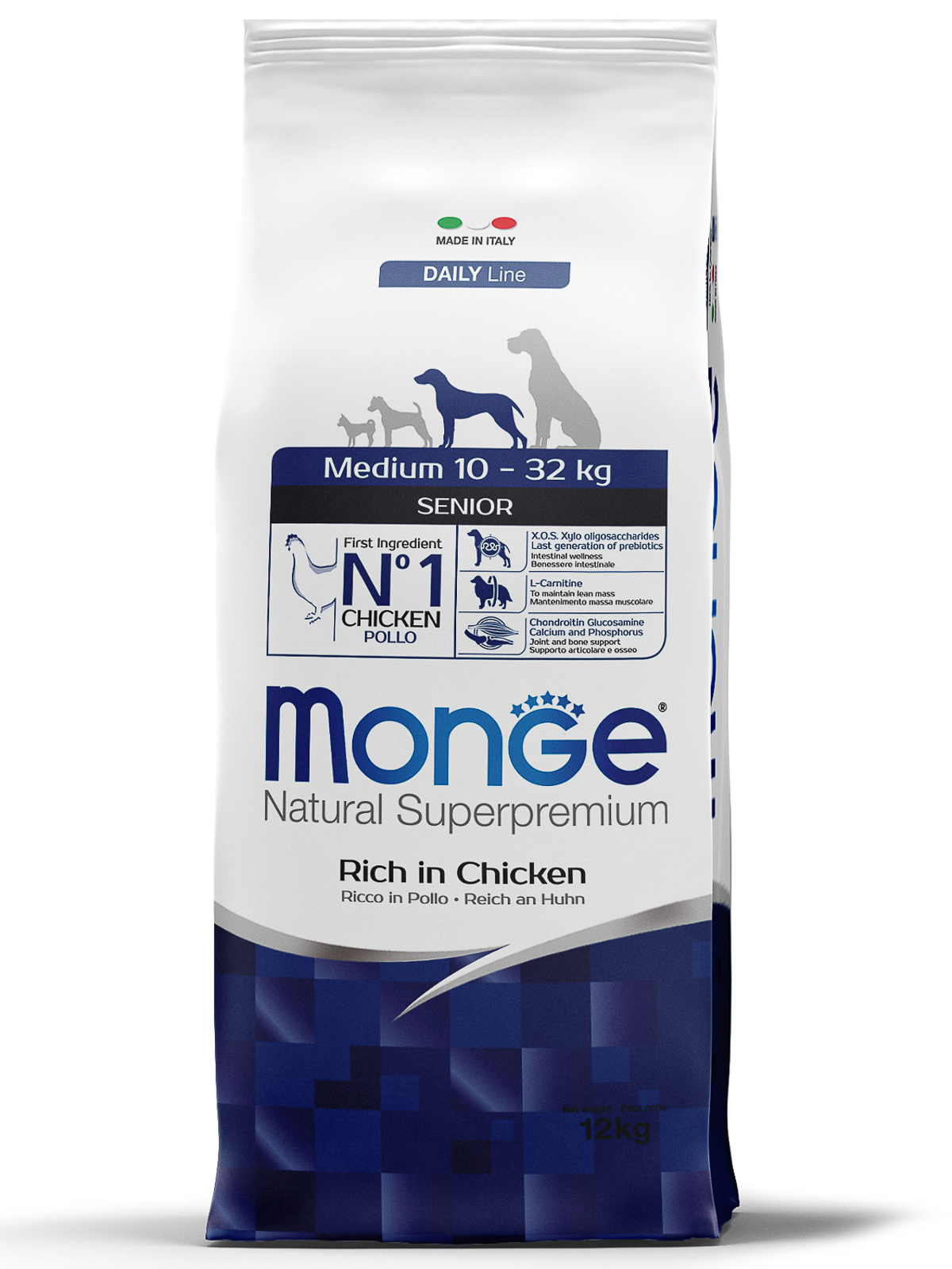 Сухой корм Monge Dog Daily Line Medium для пожилых собак средних пород, из курицы 12 кг