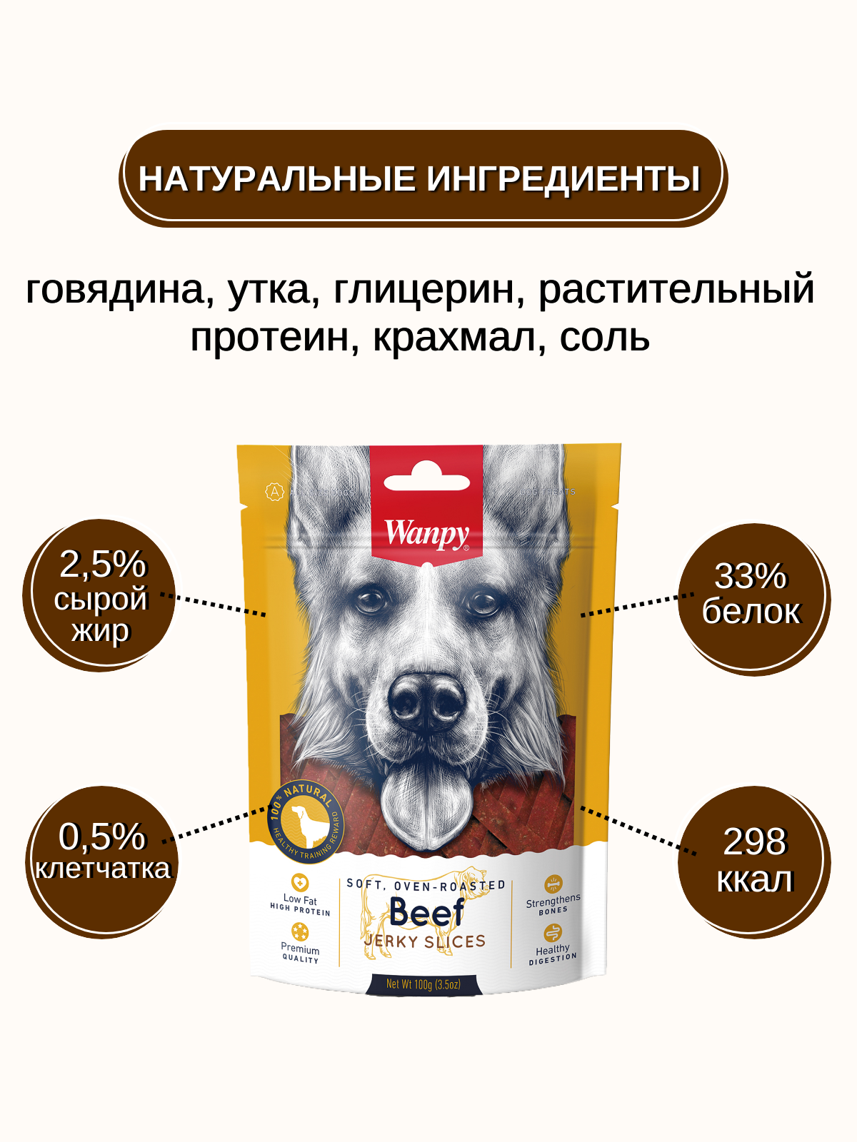 Wanpy Dog соломка из вяленой говядины 100 г