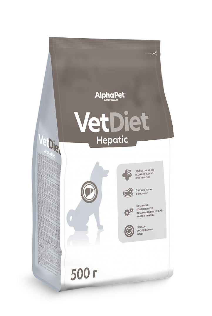 AlphaPet VetDiet Hepatic Сухой корм для собак всех пород при заболeваниях печeни 500 г