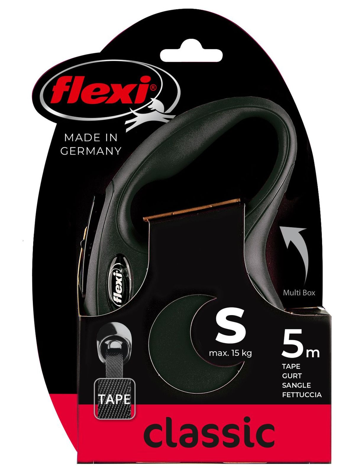 flexi рулетка New Classic S (до 15 кг) 5 м лента черная
