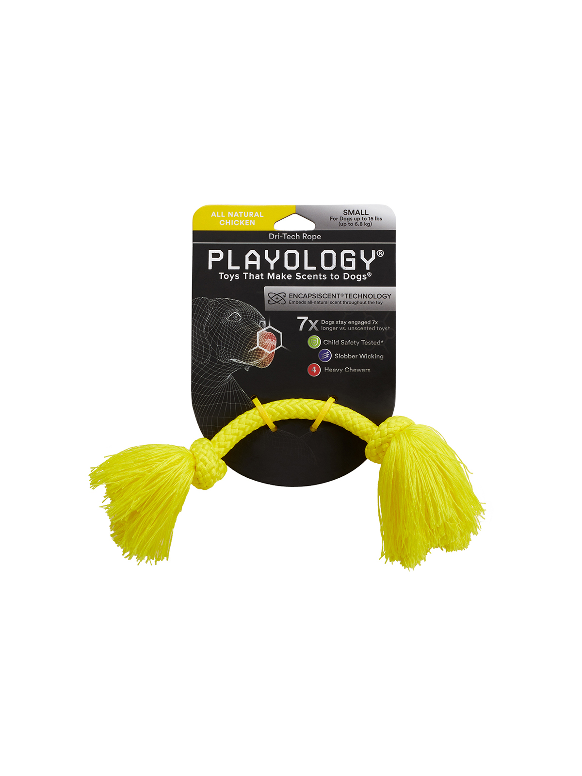 Playology жевательный канат DRI-TECH ROPE для собак мелких пород с ароматом курицы, маленький, цвет желтый