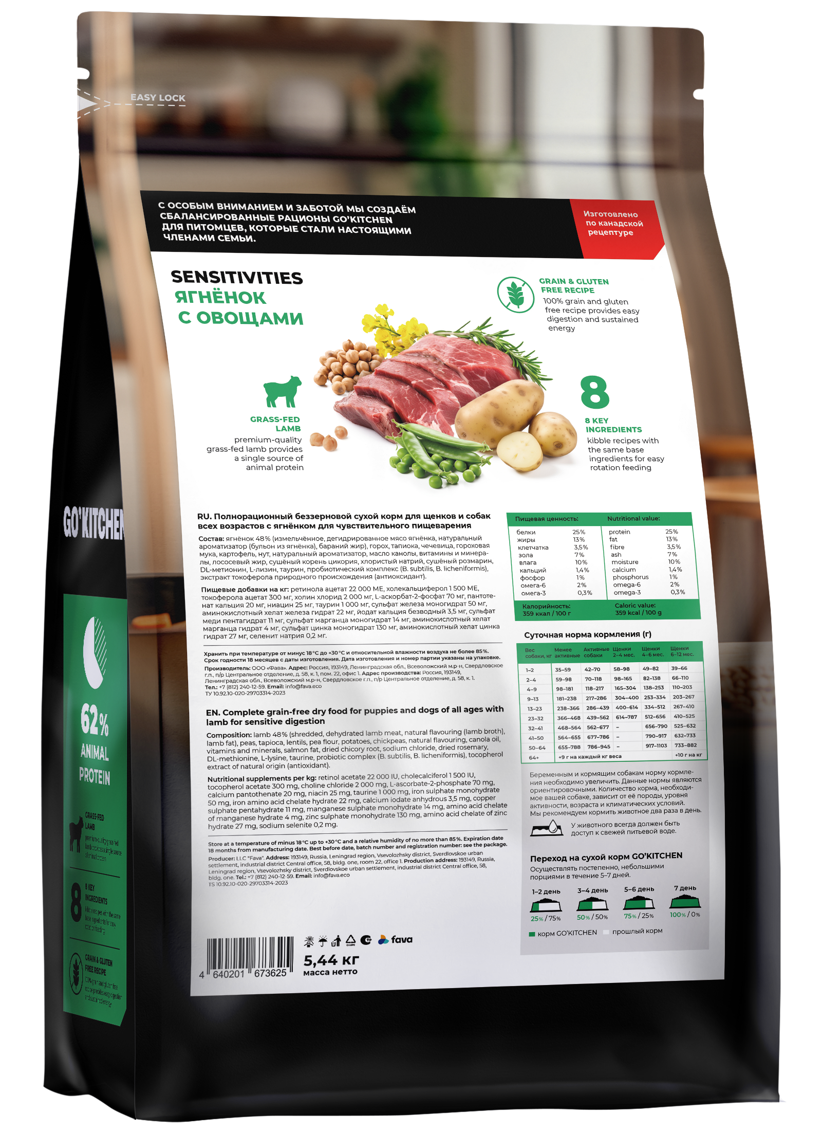 GO'KITCHEN Сухой беззерновой корм Sensitive для собак ягненок 5,44 кг 4640201673625