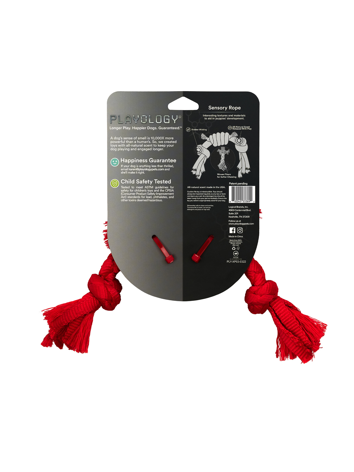 Playology сенсорный канат PUPPY SENSORY ROPE для щенков мелких и средних пород 8-16 недель с ароматом говядины, цвет красный