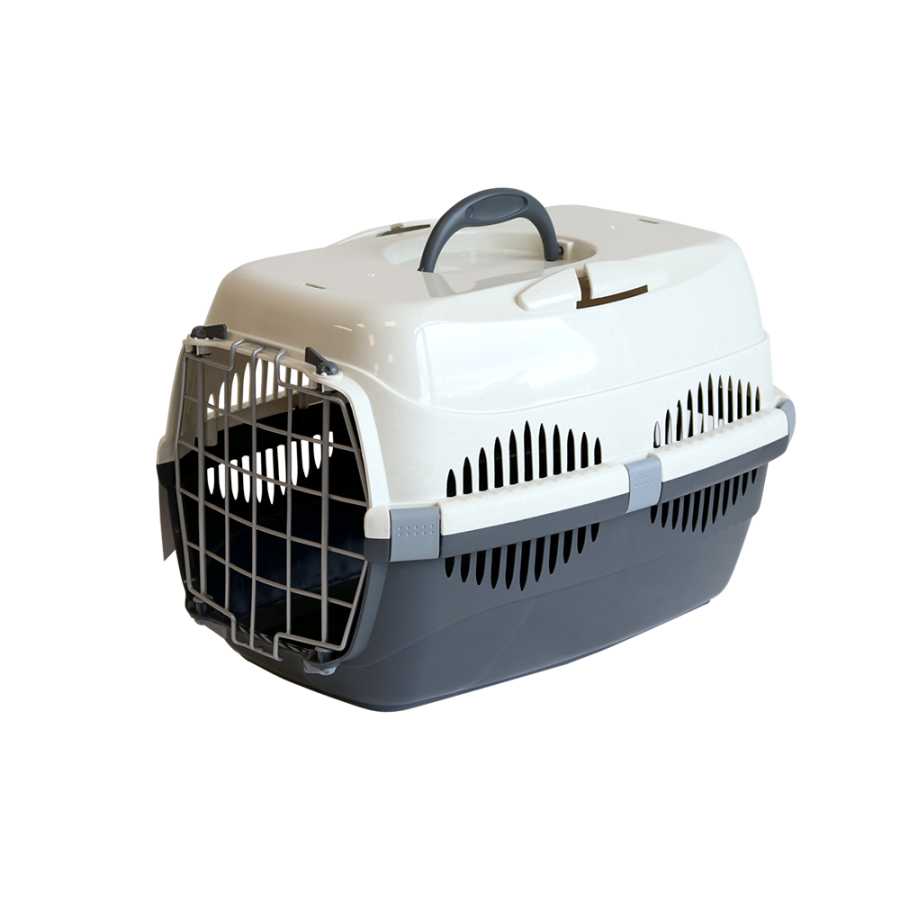 Моськи-Авоськи Переноска пластиковая с металлической дверцей, 44х29х27,5 см (до 9 кг), цвет серый-белый