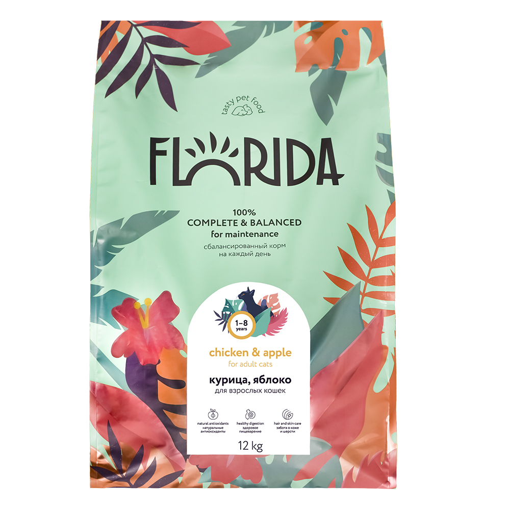 FLORIDA. Корм для кошек с курицей и яблоком 12 кг 4673725854621 (не заказывать на склад!!!!)