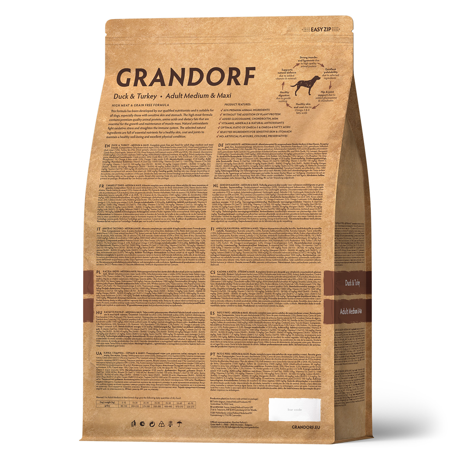 Grandorf Сухой корм для средних собак с уткой и индейкой 3 кг 5407007851041