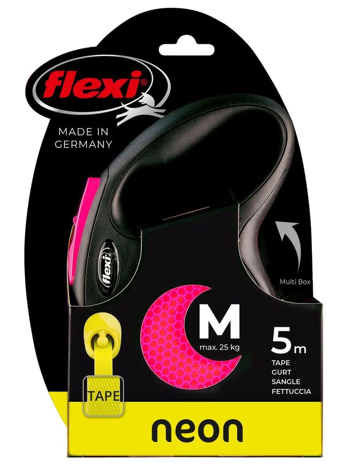 Flexi flexi рулетка Neon New M (до 25 кг) лента 5 м, светоотражающая,розовый неон