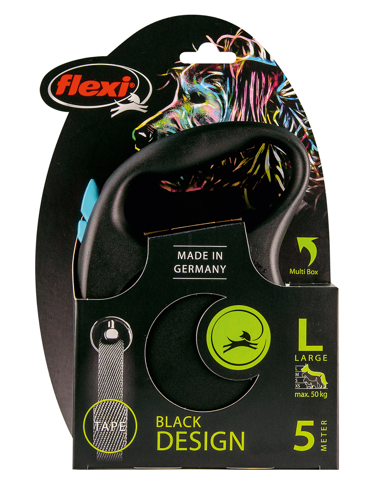 Flexi flexi рулетка Black Design L (до 50 кг) 5 м лента черный/синий