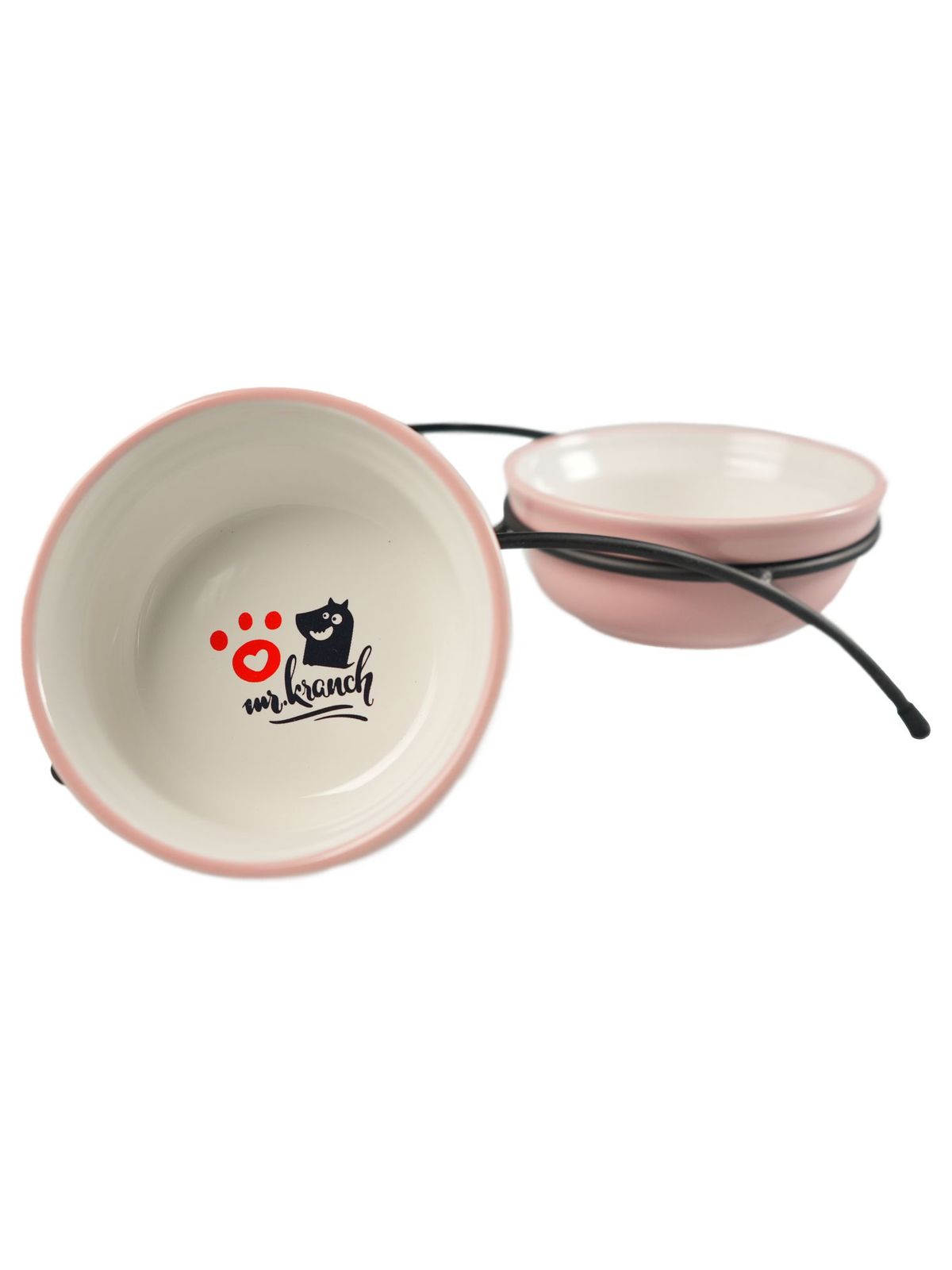 Миски Mr.Kranch на подставке для собак и кошек двойные 2x290 мл с лапкой, розовые