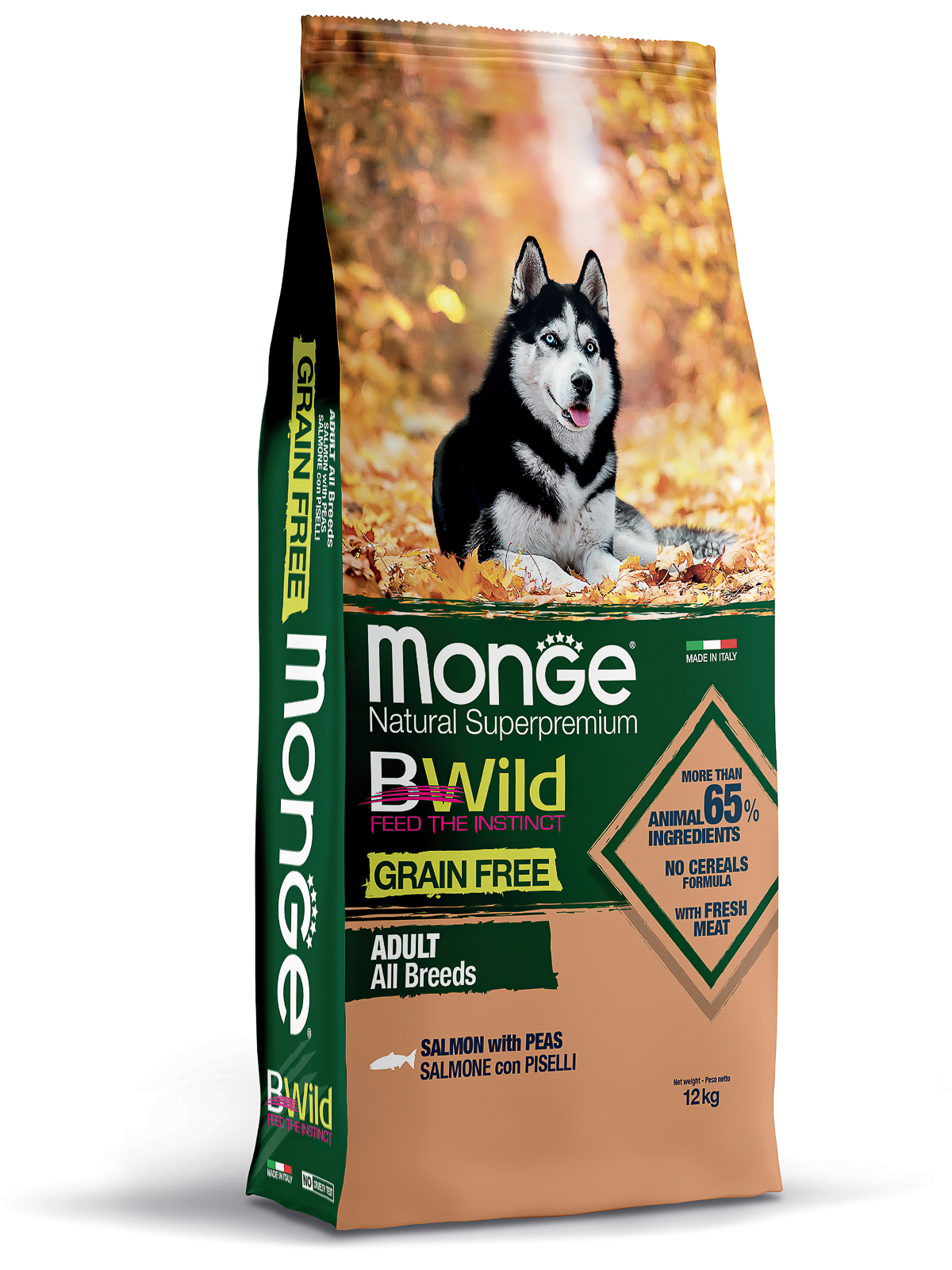Сухой корм Monge Dog BWild GRAIN FREE для взрослых собак, беззерновой, из лосося 12 кг