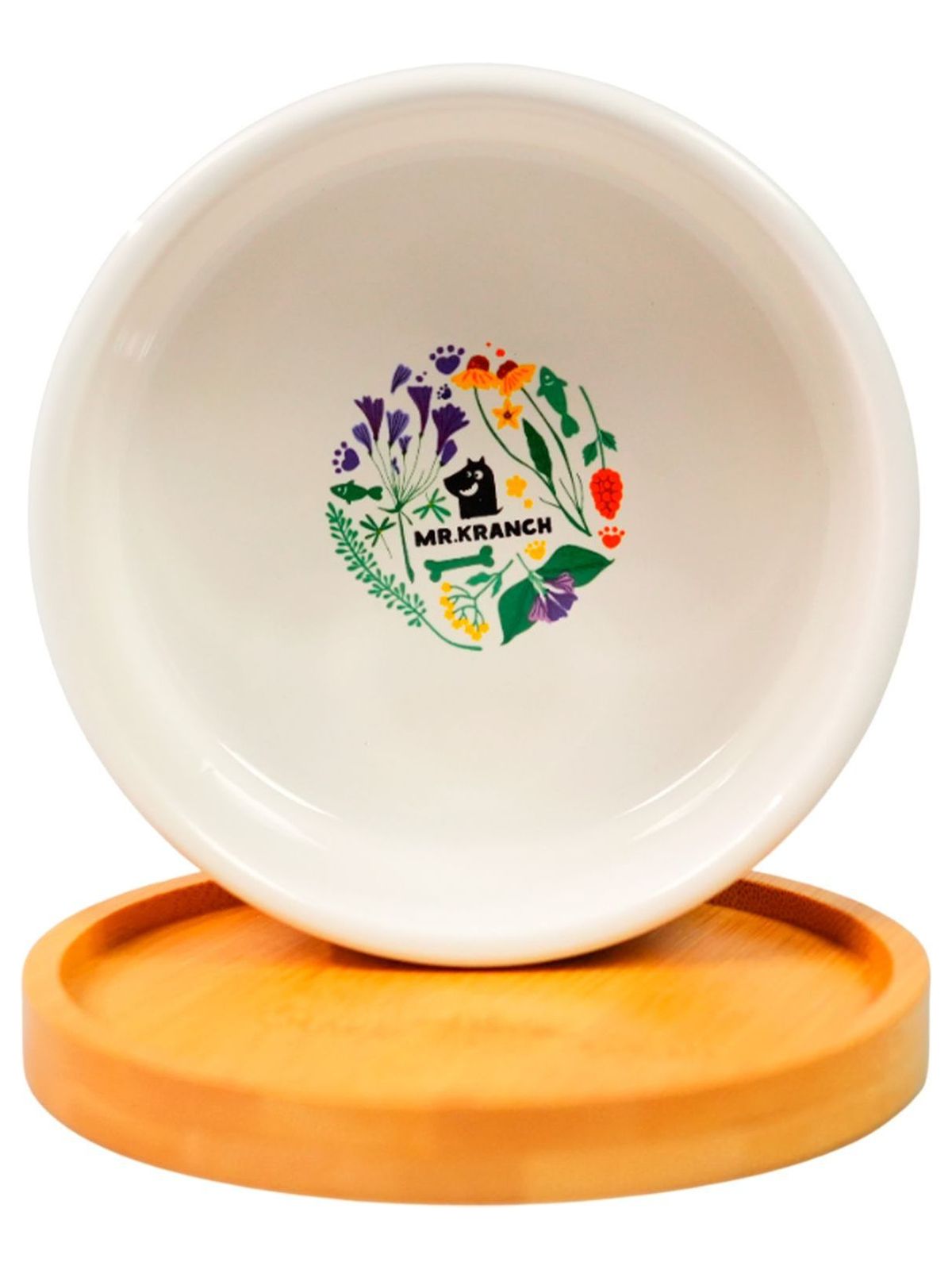 Миска Mr.Kranch Bamboo 340 мл Цветы Прованса керамическая на бамбуковой подставке васильковая (35002)