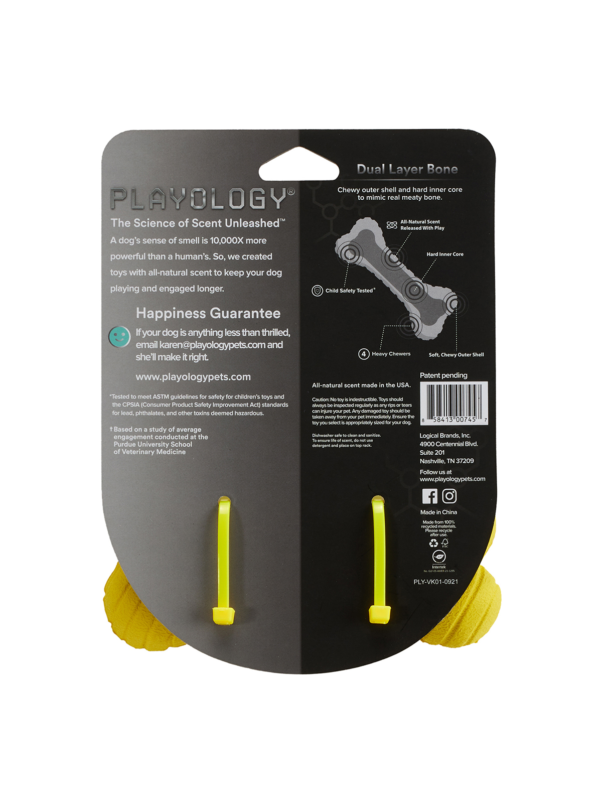 Playology двухслойная жевательная косточка DUAL LAYER BONE для собак средних и крупных пород с ароматом курицы, большая, цвет желтый