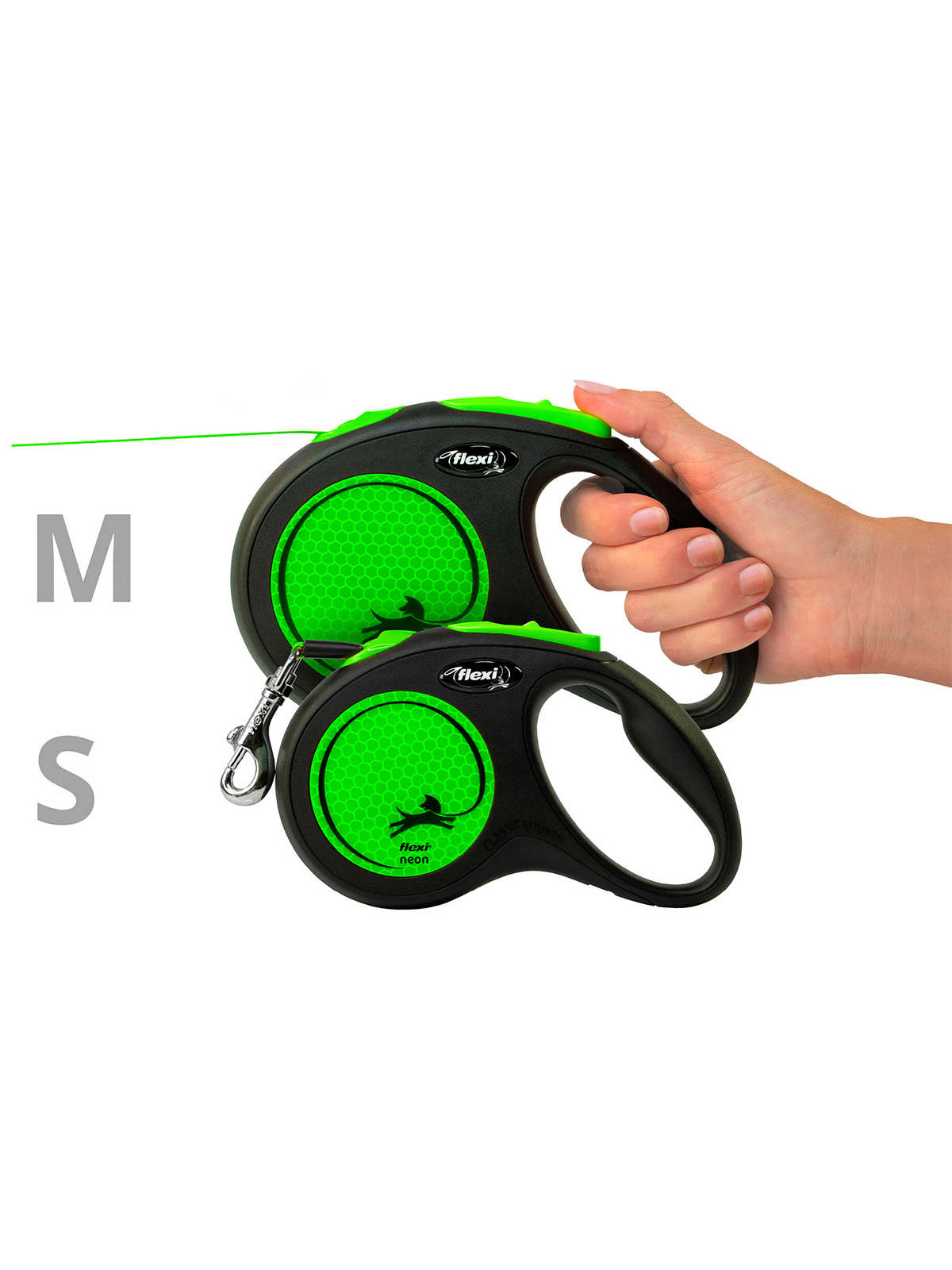 Flexi flexi рулетка Neon New M (до 25 кг) лента 5 м, светоотражающая, зеленый неон